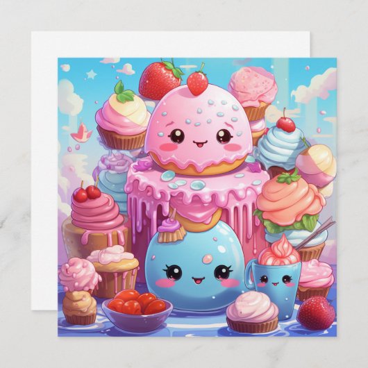 Leuke Kawaii Gift Kaart (Voorkant / Achterkant)