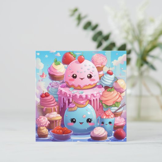 Leuke Kawaii Gift Kaart (Staand voorkant)