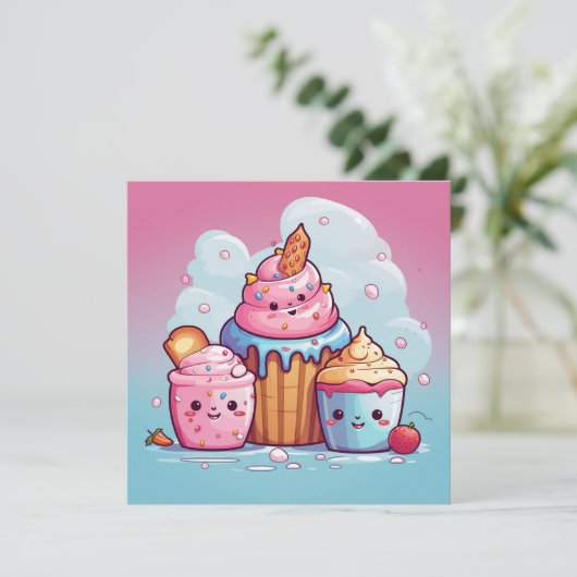 Leuke Kawaii Gift Kaart (Staand voorkant)