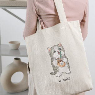 Leuke Kawaii kat Drink Boba Tea Tote Bag