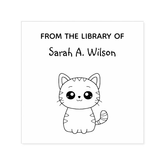 Leuke Kawaii Kat Uit De Bibliotheek Personaliseer  Zelfinktende Stempel (Design)