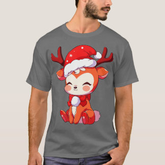 Leuke Kawaii kerst Rendier in de kerstmuts 1 T-shirt