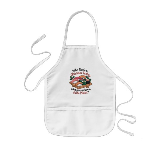 Leuke Kawaii Kerst Sushi Platter Kinder Schort (Voorkant)