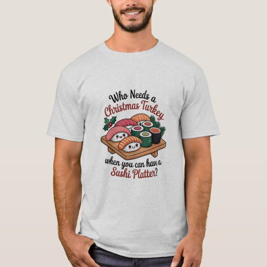 Leuke Kawaii Kerst Sushi Platter T-shirt (Voorkant)