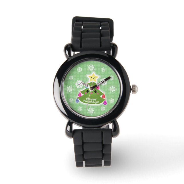 Leuke Kawaii Kerstboom horloge (Voorkant)
