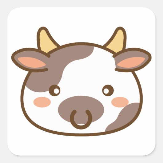 Leuke Kawaii Koe Vierkante Sticker (Voorkant)