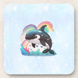 Leuke kawaii orka killer walvis regenbogen vlinder bier onderzetter