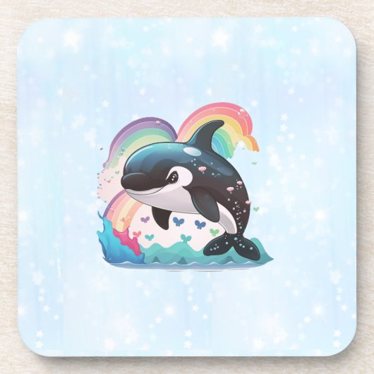 Leuke kawaii orka killer walvis regenbogen vlinder bier onderzetter (Voorkant)