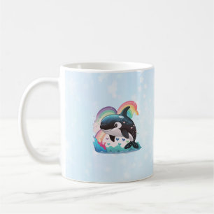Leuke kawaii orka killer walvis regenbogen vlinder koffiemok