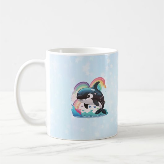 Leuke kawaii orka killer walvis regenbogen vlinder koffiemok (Links)
