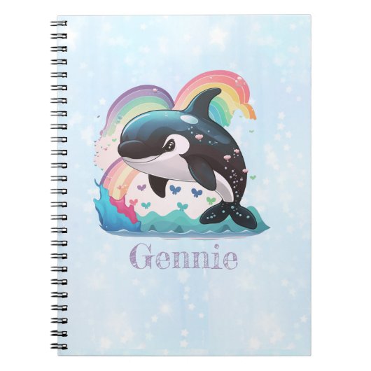 Leuke kawaii orka killer walvis regenbogen vlinder notitieboek (Voorkant)