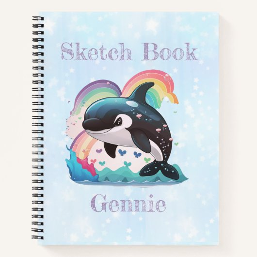 Leuke kawaii orka killer walvis regenbogen vlinder notitieboek (Voorkant)