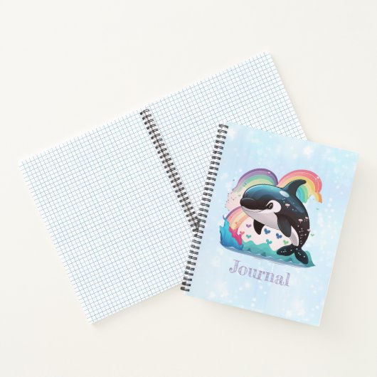 Leuke kawaii orka killer walvis regenbogen vlinder notitieboek (Binnen)