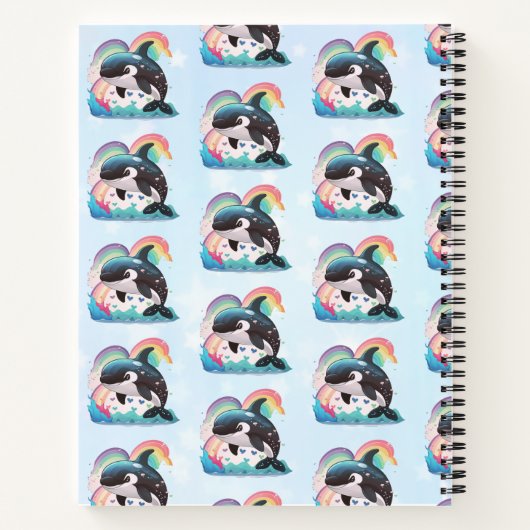 Leuke kawaii orka killer walvis regenbogen vlinder notitieboek (Achterkant)
