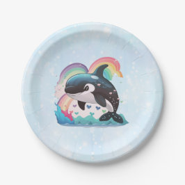 Leuke kawaii orka killer walvis regenbogen vlinder papieren bordje