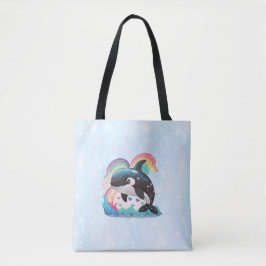 Leuke kawaii orka killer walvis regenbogen vlinder tote bag