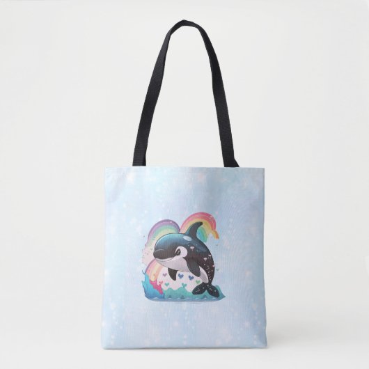 Leuke kawaii orka killer walvis regenbogen vlinder tote bag (Voorkant)