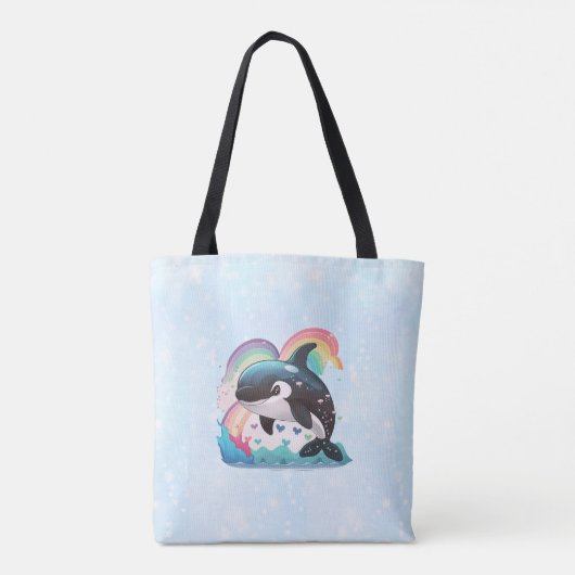 Leuke kawaii orka killer walvis regenbogen vlinder tote bag (Achterkant)