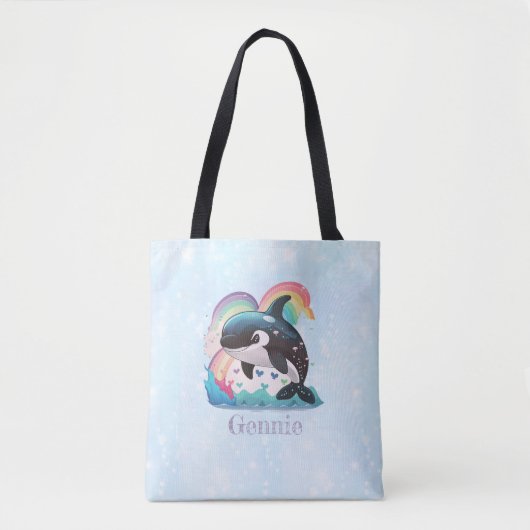 Leuke kawaii orka killer walvis regenbogen vlinder tote bag (Voorkant)