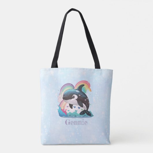 Leuke kawaii orka killer walvis regenbogen vlinder tote bag (Achterkant)