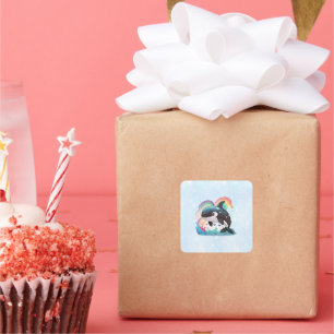 Leuke kawaii orka killer walvis regenbogen vlinder vierkante sticker