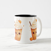 Leuke kawaii pompoen kruiden latte herfst liefhebb tweekleurige koffiemok (Voorkant rechts)