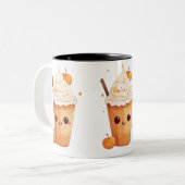 Leuke kawaii pompoen kruiden latte herfst liefhebb tweekleurige koffiemok (Voorkant links)
