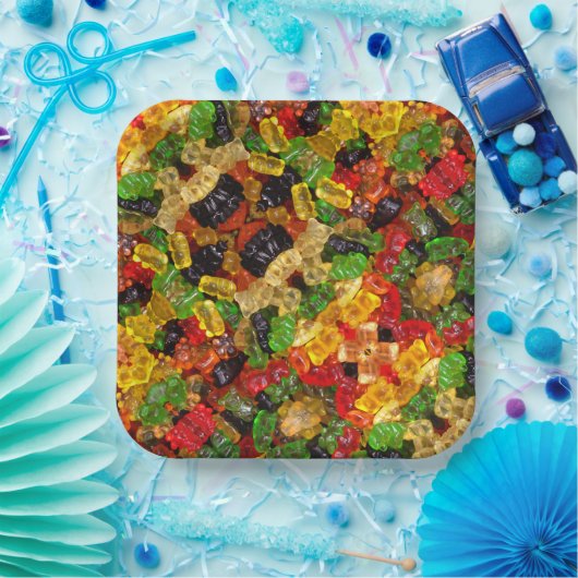 Leuke kawaii snoepjes kleurrijke gummy snoep beer papieren bordje (Feest)