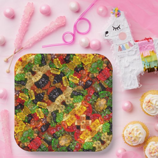 Leuke kawaii snoepjes kleurrijke gummy snoep beer papieren bordje (Feest)