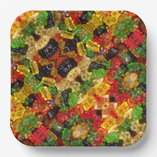 Leuke kawaii snoepjes kleurrijke gummy snoep beer papieren bordje (Voorkant)