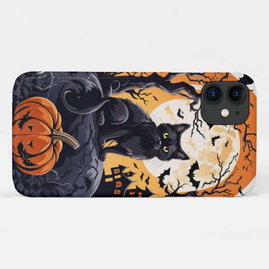 Leuke Kawaii Spooky Halloween Black Cat Ghost Case-Mate iPhone Case (Achterkant (horizontaal))