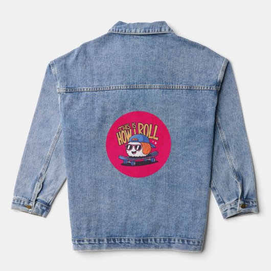 Leuke Kawaii Sushi op skateboard Denim Jacket (Achterkant)