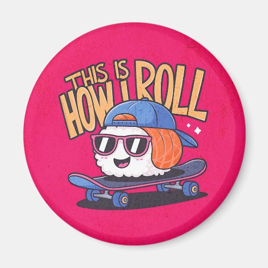 Leuke Kawaii Sushi op skateboard Magneet (Voorkant)