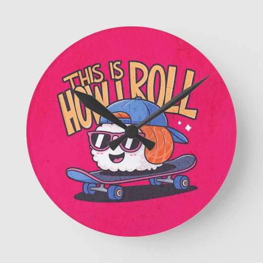 Leuke Kawaii Sushi op skateboard Ronde Klok (Voorkant)