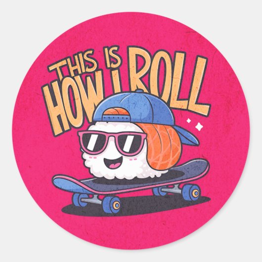 Leuke Kawaii Sushi op skateboard Ronde Sticker (Voorkant)