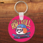 Leuke Kawaii Sushi op skateboard Sleutelhanger (Achterkant)