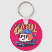 Leuke Kawaii Sushi op skateboard Sleutelhanger (Achterkant)