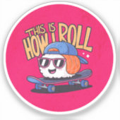 Leuke Kawaii Sushi op skateboard Sticker (Voorkant)