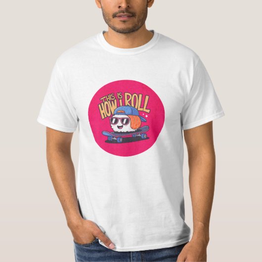 Leuke Kawaii Sushi op skateboard T-shirt (Voorkant)