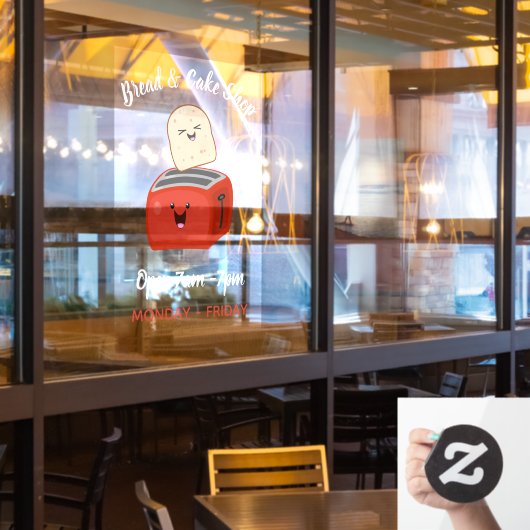 Leuke kawaii toast en rode broodrooster cartoon ve raamsticker (Restaurant Raam)