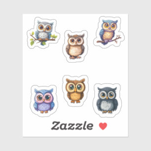 Leuke kawaii uilen sticker blad