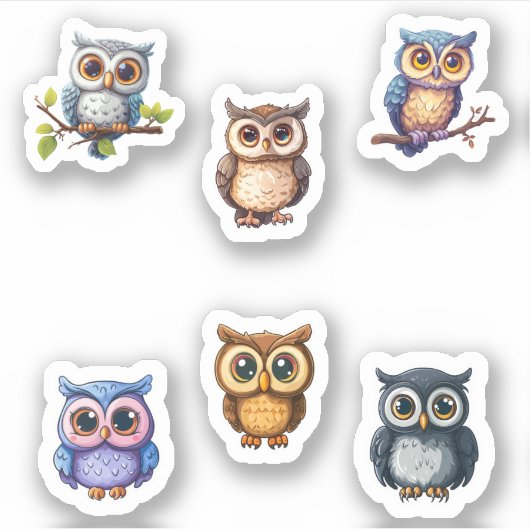 Leuke kawaii uilen sticker blad (Voorkant)