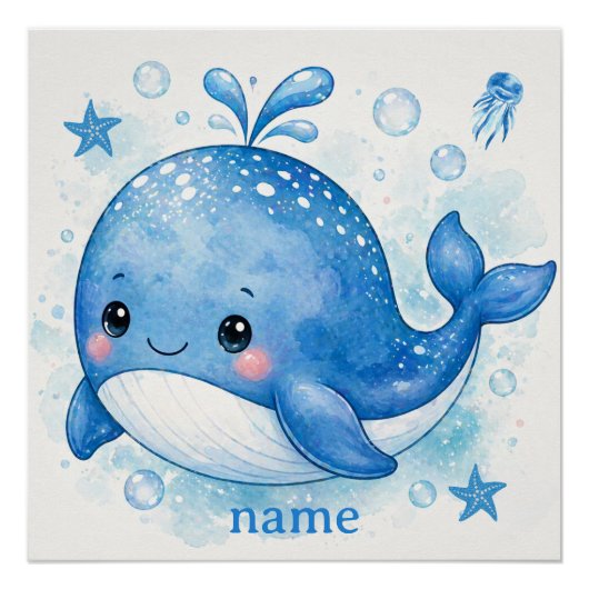 leuke kawaii walvis ontwerp perfect poster (Voorkant)