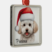 LEUKE KERST BICHON FRISE HOND MET SANTA HOED METALEN ORNAMENT (Rechts)