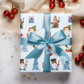 Leuke Kerst Blauw Rood Gnomen Cadeaupapier