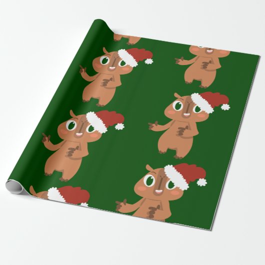 Leuke kerst Capybara Santa Claus Cadeaupapier (Uitgerold)