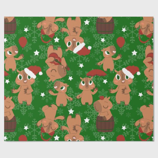 Leuke kerst Capybara Santa sneeuwvlokken Cadeaupapier (Vlak)