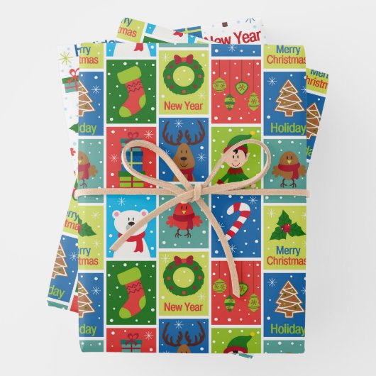 Leuke kerst Cartoon Afbeeldingen Inpakpapier Vel (In situ)