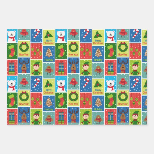 Leuke kerst Cartoon Afbeeldingen Inpakpapier Vel (Voorkant)