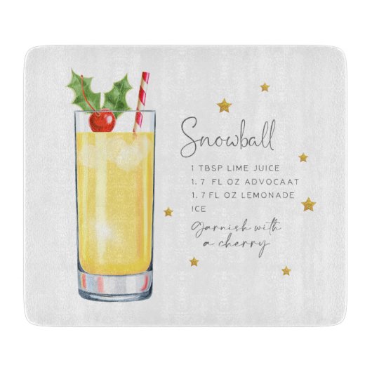 Leuke kerst cocktail sneeuwbal recept Waterverf Snijplank (Voorkant)